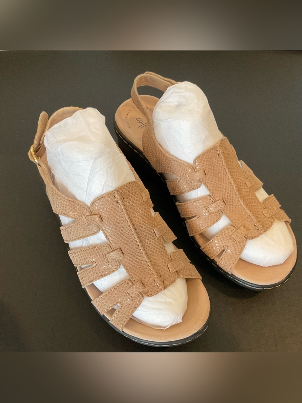 Clarks Sand Beige Lexi Marigold Sandals Suede Snake Print NEW in Box Size 8W